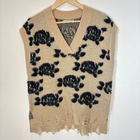 Anthropologie Distressed Boho Neutral Wool Blend Sweater Vest Size Small n47 - Picture 2 of 16